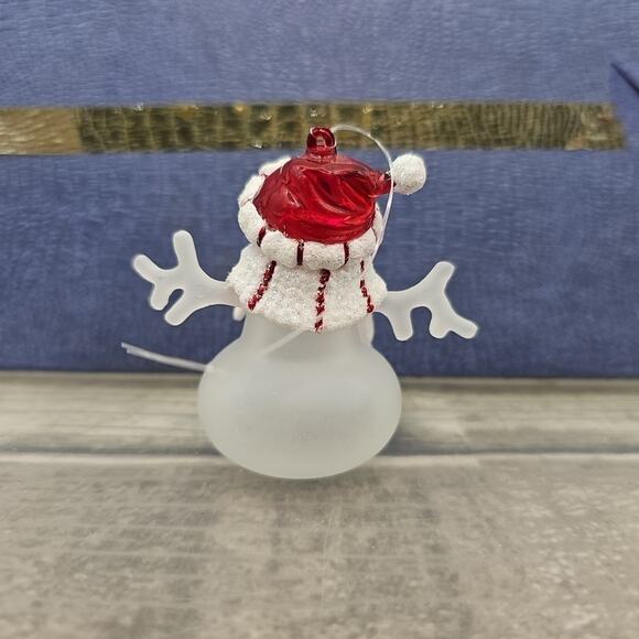 Christmas Tree Ornament • Frosted Glass Snowman • Striped Scarf & Red Hat [120] - Picture 8 of 10